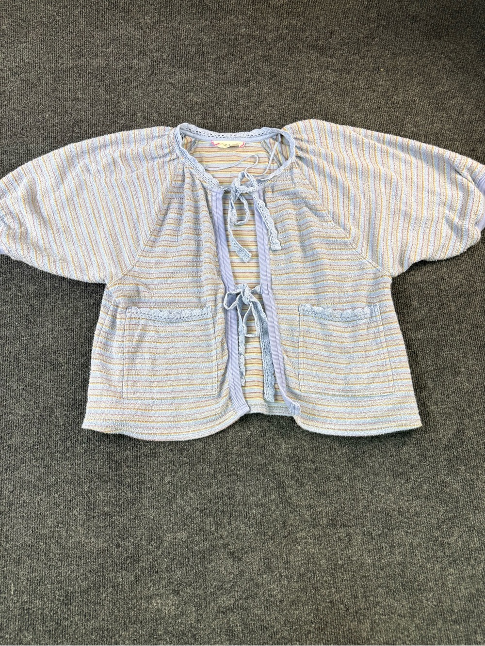 Free People Light Blue Striped Tie-Front cardigan women’s